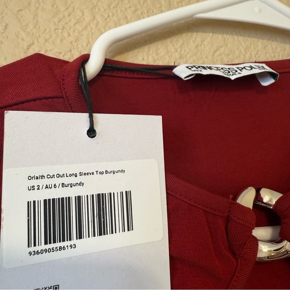 Orlaith Cut Out Long Sleeve Top Burgundy - Picture 8 of 8